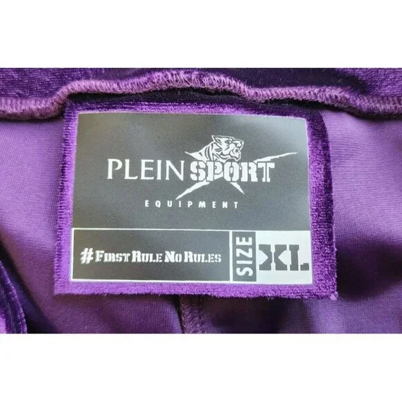 Size XL Plein Sport Purple Ex Boyfriend Velvet Leggings Rhinestone Bling - Picture 3 of 6